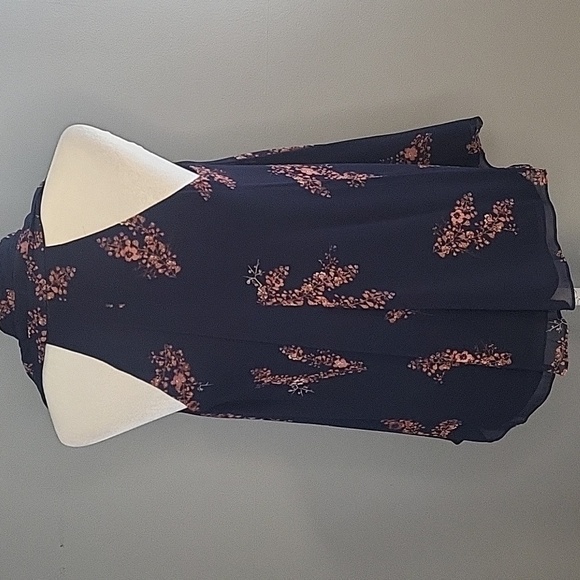 Derek Lam 10 Crosby Blue with Pink Floral V-Neck Flowy Sleeveless Top - Sz 2 - Picture 5 of 7